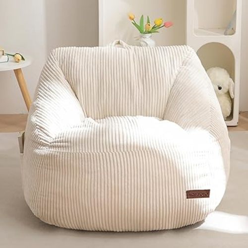 MAXYOYO Kids Bean Bag Chair, Bean Bag Couch with Handle, Comfy Toddler Chair for Boys and Girls, Accent Sofa with Pocket for Gaming Reading Relaxing, Beige