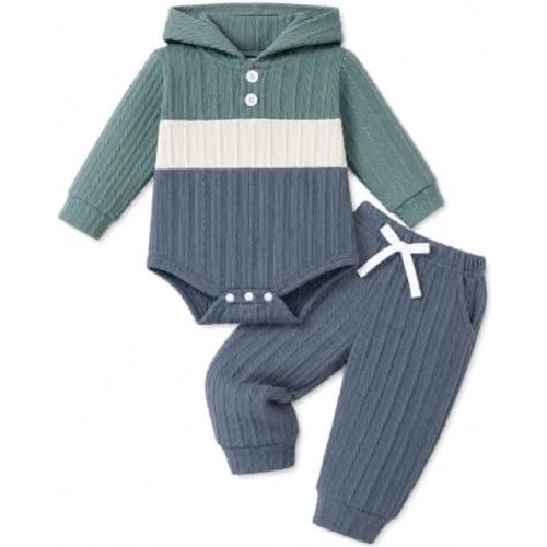 Renotemy Newborn Baby Boy Clothes Infant Boy Outfits Baby Hoodie Romper Fall Winter 0 3 6 9 12 18 Months Baby Clothes for Boy