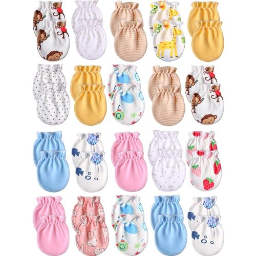 Syhood 20 Pairs Newborn Baby No Scratch Mittens Boy Girl Infant Toddler Unisex Elastic Cotton Wrist Gloves Set for 0-6 Months