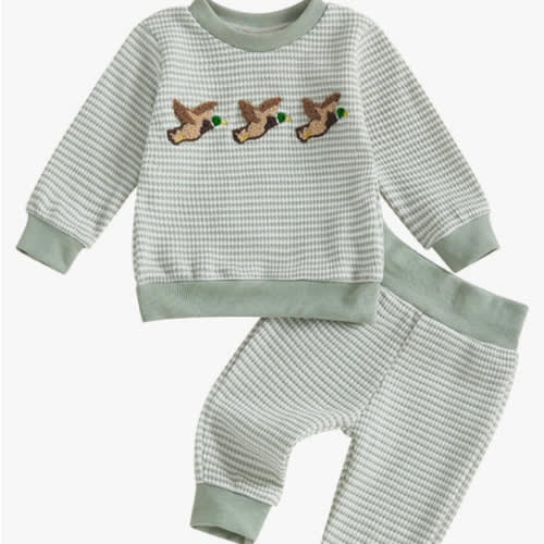 fhutpw Baby Toddler Boy Girl Fall Winter Clothes Embroidery Stripe Pullover Pants Sets Infant Long Sleeve Sweatshirt Outfits