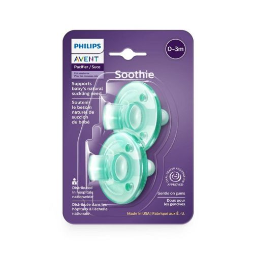 Philips Avent Soothie - 0-3m - Green - 2pk: BPA-Free Silicone Infant Pacifiers for Calming Comfort