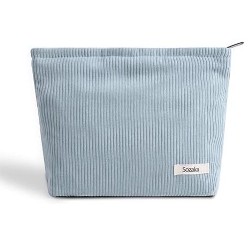 Cosmetic Bags for Women - Corduroy Cosmetic Bag Aesthetic Women Handbags Purses Smile Dots Makeup Organizer Storage Makeup Bag Girls Case Bags (Pure Light blue)