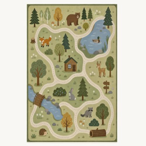 Forest Play Mat Rug, Green Woodland Kids Animals Road Nursery Cabin Deer Carpet (on sale until 11/7)