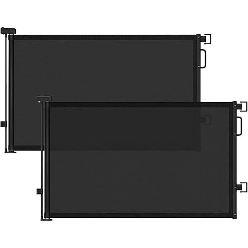Retractable Baby Gates 2 Pack, 55" Wide Mesh Dog Gate Indoor, 34'' Tall Gate for Stairs Doorways Hallways Deck, Child Pet Safety Gate for Indoor Outdoor Home Use, Black