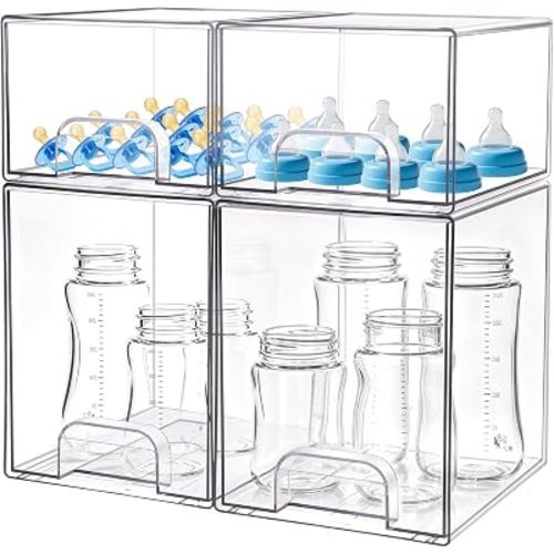 4 Pack Baby Bottle Storage Organizer for Countertop, Acrylic Storage Drawer