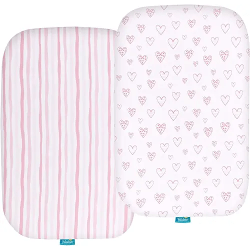 Bassinet Sheets Compatible with Baby Delight Beside Me Dreamer Bassinet, 2 Pack, Ultra Soft Bassinet Sheet for Baby, Pink Print