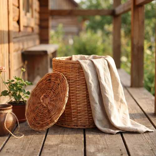 Wicker Waste Basket With Lid, Wicker Bathroom Bin, Round Wicker Trash Can, Boho Storage Basket, Wicker Laundry Basket, Rustic Home Decor
