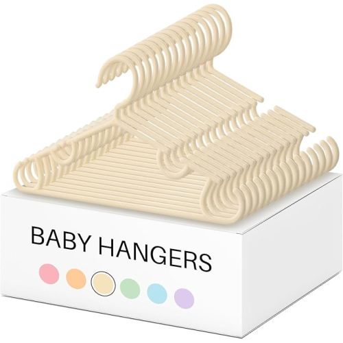Hsei 60 Pack Pastel Color Kids Nursery Hangers Plastic Baby Hangers Heavy Duty Toddler Hanger for Pants, Coat, Skirts, Closet, Nursery Decor(Beige Color)
