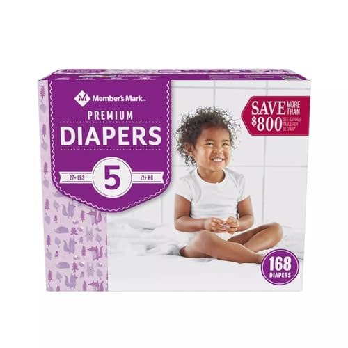 Member's Mark Premium Baby Diapers Size 5 (27+ Pounds), 168 Count