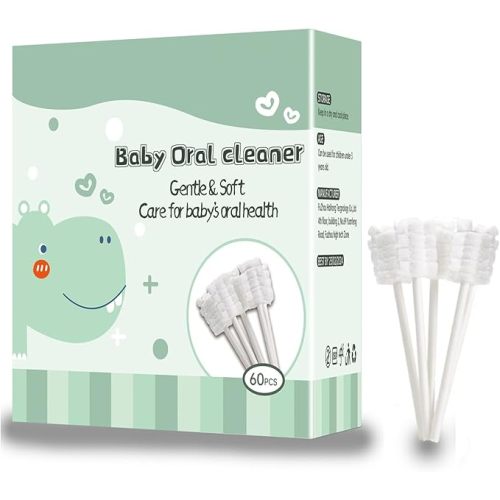 Mumoo Bear 60PCS Baby Toothbrush, Newborn or Baby Tongue Cleaner, Disposable Baby Gum Cleaning Gauze, Oral Cleaning Care, Suitable for 0-36 Months Baby