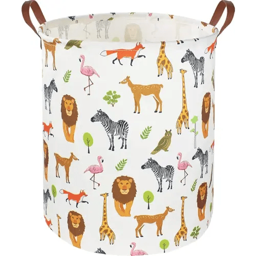 CLOCOR Kids Laundry Basket,Nursery Baby Hamper,Toy Storage Bin with handles for Boys and Girls,Safari Room Decor,Waterproof Storage Basket(Jungle Animals)