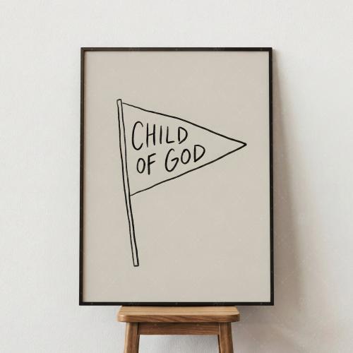 Child Of God Pennant Flag Print, Minimalist Religious Wall Art, Inspirational Nursery Decor