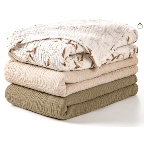 lulumoon Muslin Swaddle Blankets for Baby: Lightweight & Breathable Receiving Blankets for Hospital - Neutral Registry Gift for Newborn 3pack (Olive Branches)