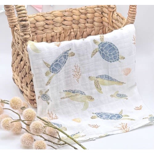 Sea Turtle Baby Muslin Square - Sea Turtle Cotton Baby Burp Cloth - Sea Turtle Baby Shower Gift - Under The Sea Baby Gift - Sea Turtle Theme