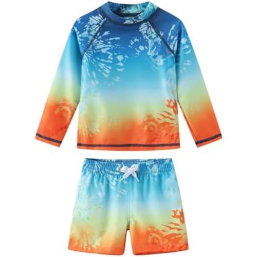 Baby Boys Swim Set Long Sleeve Rash Guard Set for Toddler Boys Two Piece Bathing Suits Swimwear