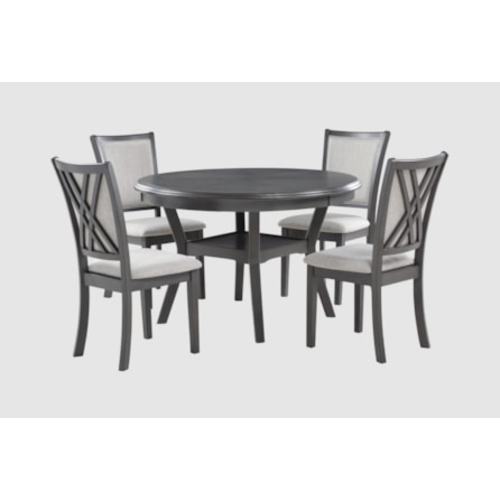 Tamy 47" Grey Wood Round Dining Set For 4 | Shelves | Storage