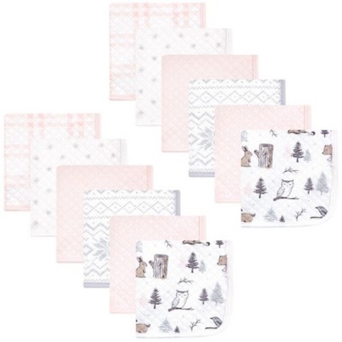 Hudson Baby Infant Girl Quilted Cotton Washcloths, Winter Forest, One Size