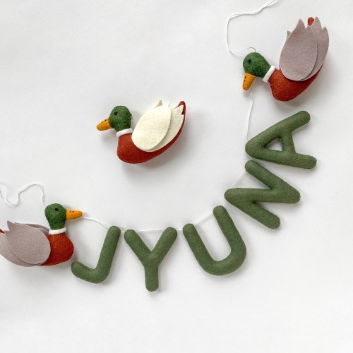 Felt Name Banner, Mallard Duck Name Garland for Nursery