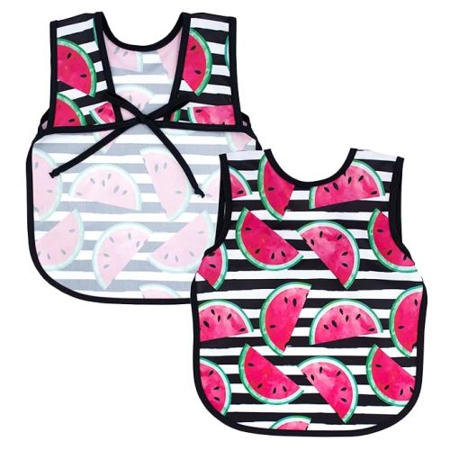 BapronBaby Watermelon Stripes Bapron - No Neck Tie Safer Bib for Baby & Toddler - Soft Waterproof Stain Resistant - Machine Washable - Sz Baby/Toddler 6m-3T