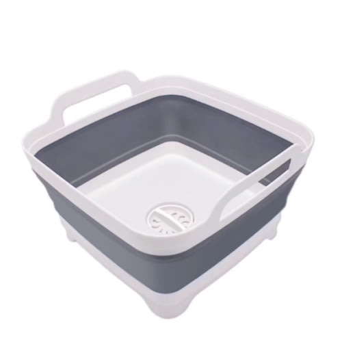 Collapsible Wash Basin, Space-Saving for Small Kitchen,Camping, RVs, Lightweight Collapsible Dish Pan 2.4 Gallons Foldable Handy Dish Tub with Drain and Handle