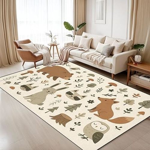 6x9 Area Rug Rugs for Bedroom Washable Rug Hand Drawn Colored Children s Set Cute Forest Animals Scandinavian Abstract Carpet Bedroom Carpet Carpets for Nursery Room Room Decor Aesthetic
