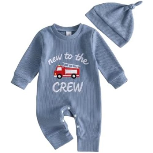 Newborn Boy Fire Truck Romper Hat