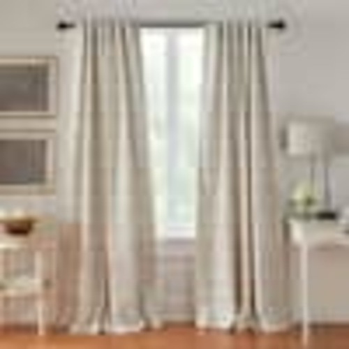 Elrene Brighton Linen Polyester Blend Windowpane Plaid 52 in. W x 95 in. L Rod Pocket/Back Tab Blackout Curtain (Single Panel) 194590036317