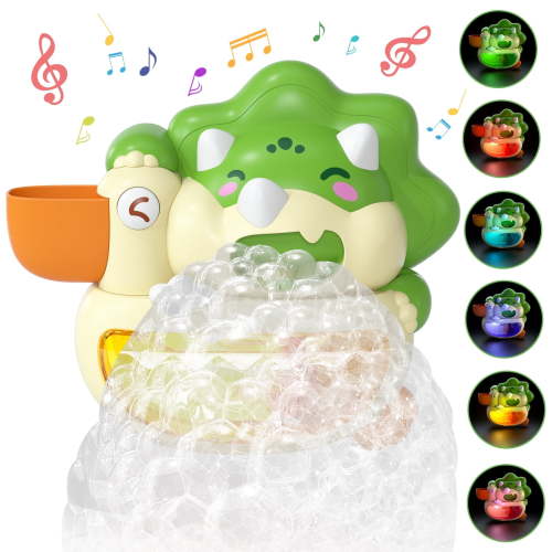 Automatic Bubble Bath Toys for Kids Age 1 2 3, Dinosaur Baby Bath Toys with Sounds and Lights, Light up Bath Bubble Machine for Bathtub Toys