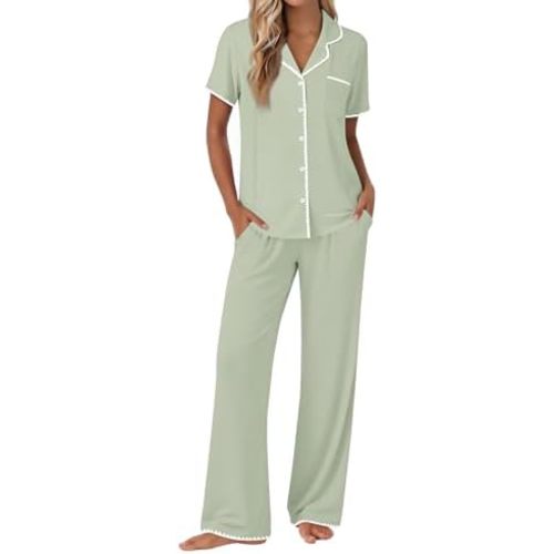 Ekouaer Pajamas for Women Set Button Up Soft Pjs Short Sleeve 2 Piece Lounge Sets Comfy Sleepwear