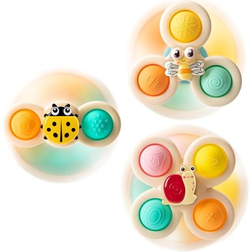 TOHIBEE 3-Piece Suction Cup Spinner Toys for 1-3 Year Old Boys & Girls - Spinning Sensory Toys for Toddlers 12-18 Months - First Birthday Gifts