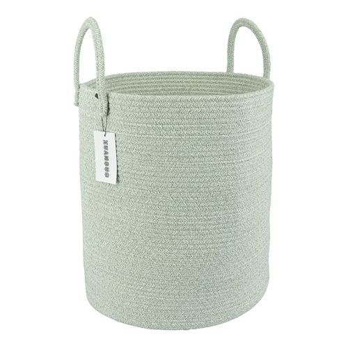 Cotton Rope Laundry Basket Hamper for Clothes Woven Storage Basket for Living Room Bedroom Boho Tall Rope Baskets for Blanket Toys Pillow Towels Baby Nursery Hamper Bin green