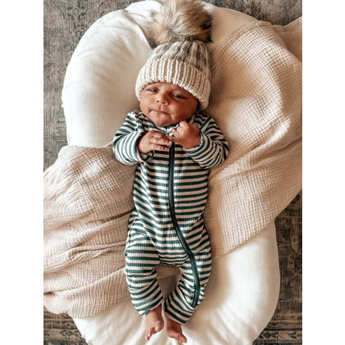 Steel Blue Stripe / Organic Ribbed 2-Way Zip Romper