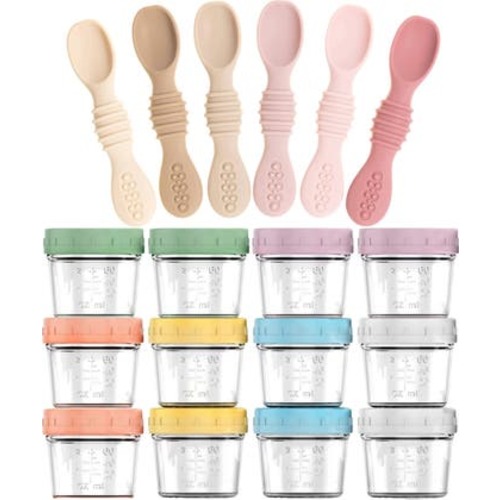 Glass Baby Food Storage Jars and Silicone Baby Spoons Set