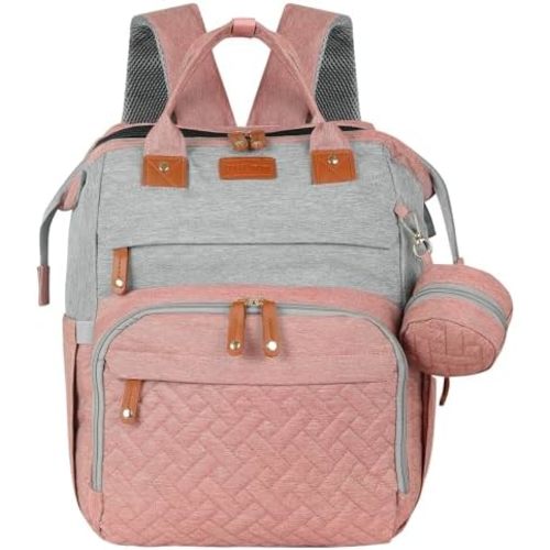 large diaper bag backpack，baby bag with changing station for Boys Girls，Multifunctional Diaper Bag，Mommy Bag With USB Charging Port（Pink Grey）
