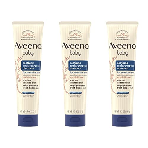 Aveeno Baby Soothing Multi-Purpose Diaper Rash Ointment for Sensitive Skin, Clear Barrier Ointment to Soothe Irritated Skin & Help Treat & Prevent Diaper Rash, Petrolatum & Oat, 3 x 4.7 oz