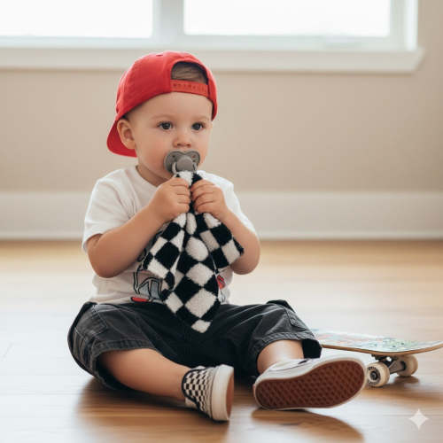 Baby Lovey Pacifier Holder 10"x10" - Black/White Checkered