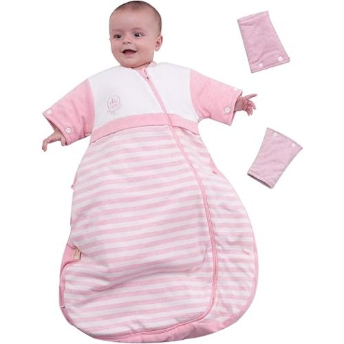 Baby Organic Sleeping Bag Detachable Sleeve Wearable Blanket,Pink,350g Filling for 32-59℉