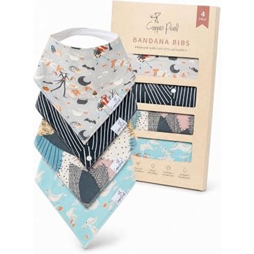 Copper Pearl Baby Bibs 4 Pack, Bandana Drool Bibs for Baby Girl & Boy, Soft Cotton Bibs for Drooling and Teething