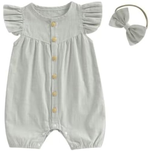 Fernvia Newborn Baby Girl Summer Clothes Sleeveless Ruffle Romper One Piece Bodysuit Jumpsuit Infant button down Outfit