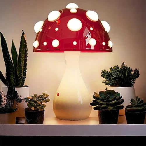 Juodke Mushroom lamp, LED 3 Colors Dimmable Mushroom Cloud Decor Lamp, Aesthetic Room Decor Ambient Glowshroom Lamp, for Bedroom, Living Room, Office (Bulb Included) (Red)