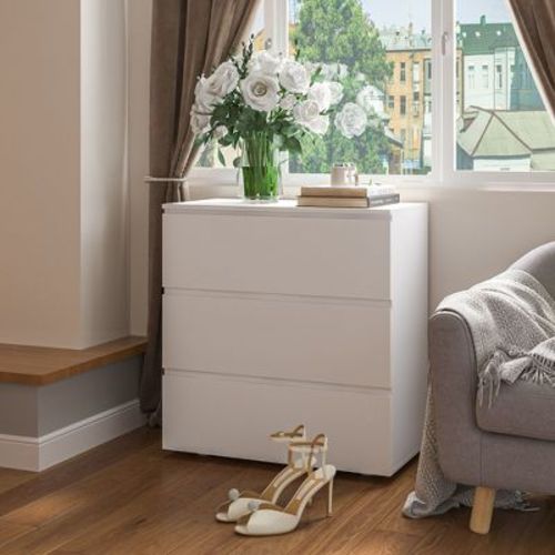 Famapy White 3 - Drawer Cabinet Dresser Chest,Large Nightstand: Sleek Design, Ample Storage – Ideal for Home