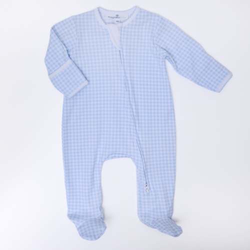 Mini Checks Zip Footie - Light Blue