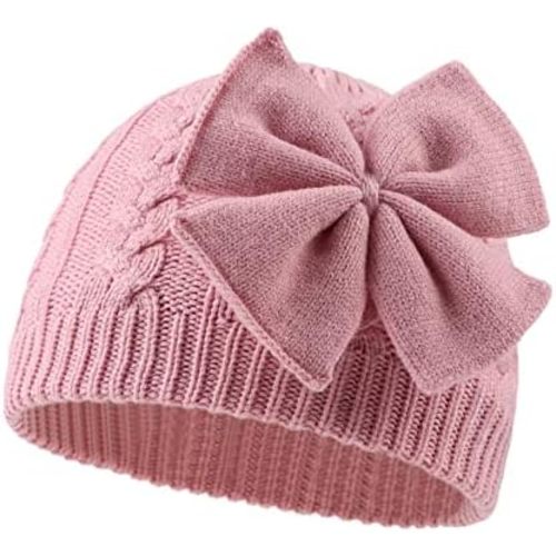 JANGANNSA Winter Warm Knitted Baby Hat for Girls Cotton Lined Infant Toddler Hat Autumn Cute Bow Classic Girls Beanie 0-6Y