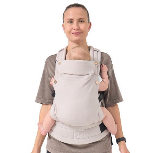 AUYEAZGO Baby Carrier for Newborn to Toddler, Woven Fabric, Jacquard Weave 100% Cotton, Compact, Adjustable and Ergonomics Infant Carrier with Lumbar Support, 7-44 pounds (Rhombus - Light Brown)