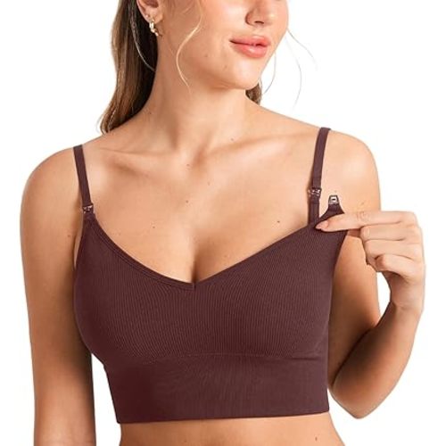 MOMANDA Ribbed Wireless Nursing Bras for Breastfeeding Longline Maternity Sleep Bra V Neck Comfort