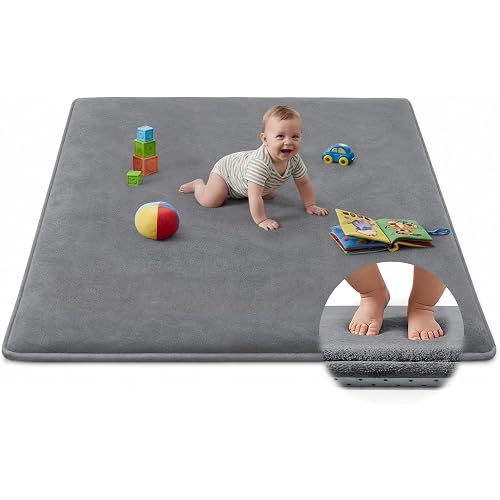 Baby Play Mat for Floor,Ultra Thick Elastic Foam 50"x50" Playmat Tummy Time Muscle Crawling Exercise Activity Cushion Gym Mat Nursery Playroom Area Kids Rug for Babies, Toddlers,Infants,Dark Grey