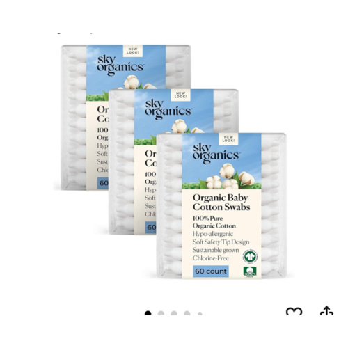 Sky Organics - Organic Baby Cotton Swabs, 180 ct. - Ultra Soft Baby Safe Tips - Strong & Durable - Hypoallergenic - Chlorine Free - Natural, Vegan & Cruelty Free - Skin Care & Baby Care