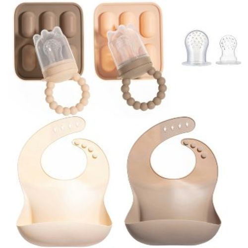Silicone Baby Fruit Feeders and Baby Bibs Set - First Stage Baby Must-Haves, Gum-Friendly, BPA-Free, Easy to Clean Feeding Accessories for Infants