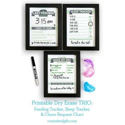 Printable: Dry Erase Baby TRIO, Green | DIY Baby Shower Gift. Last Feeding Tracker. Baby Feeding Chart. Sleep Tracker. Chore Chart.