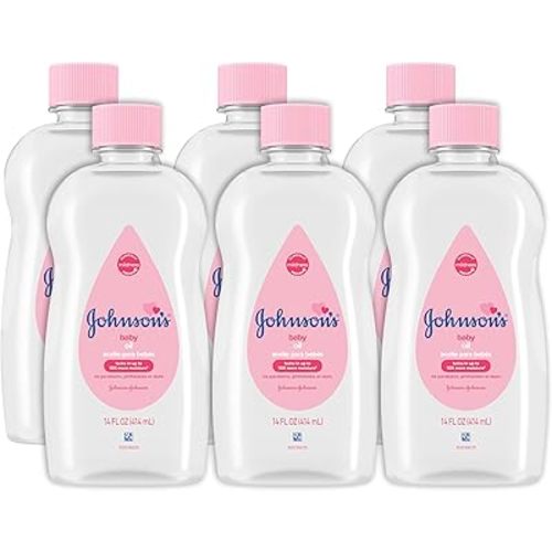 Johnson's Baby Oil, Pure Mineral Oil to help Prevent Moisture Loss for baby, Kids & Adults, Gentle & Soothing Baby Massage Oil for Dry Skin Relief, Original Scent, 14 fl. oz(Pack of 6)